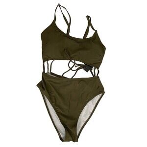NWT Tempt Me Womens Medium Cutout One Piece Swimsuit Army Green Strappy Lace-up